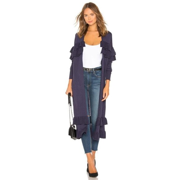 Tularosa Women Alexandria Ruffle Duster Cardigan Tie Waist Ribbed Trim Purple XS - Picture 1 of 13